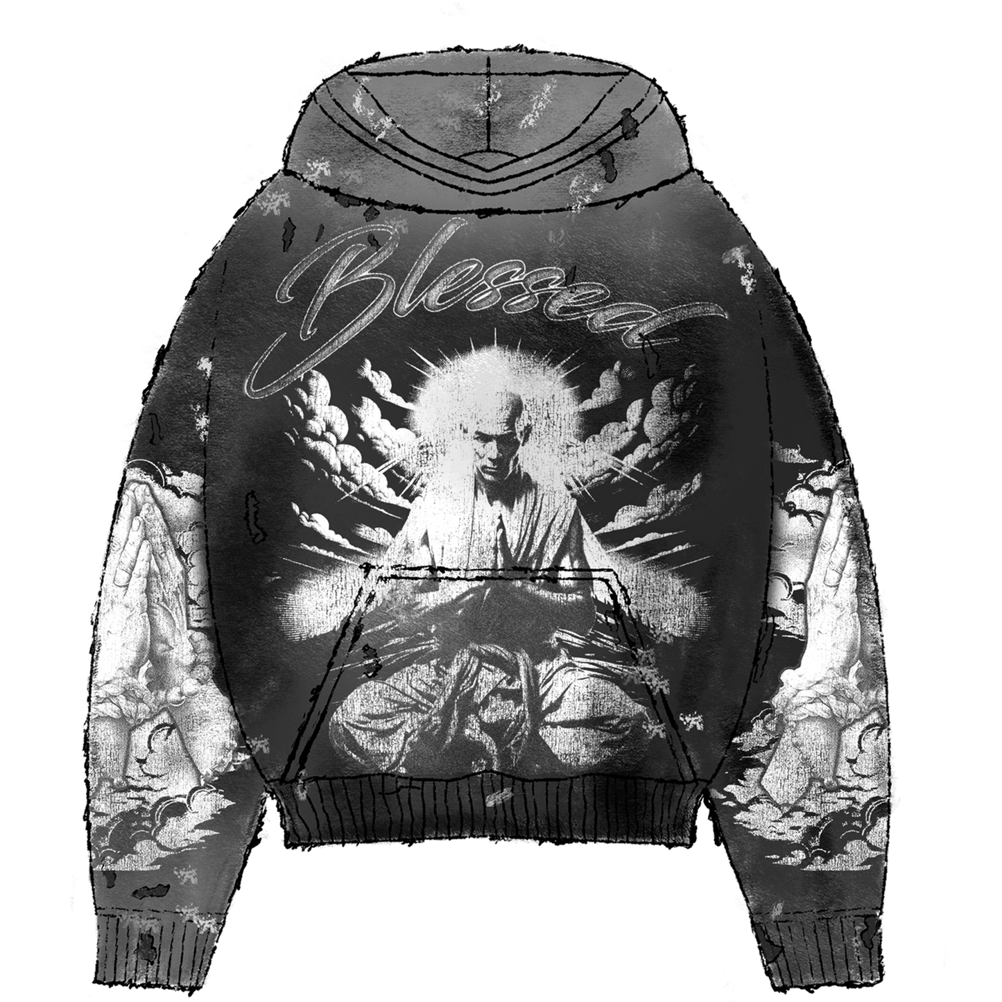 "Blessed" Prayer Hand Monk Hoodie