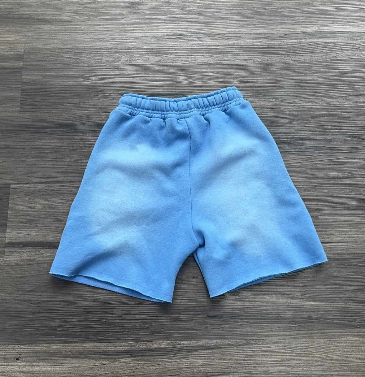 “BlessedWorldwide” Sky Blue Acid Wash Shorts